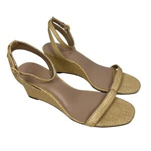 Essex Lane Women’s Wedge Sandals Sz 9.5 M Tan Color Outside Ankle Buckle 3” Heel
